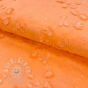 Bavlněná látka EMBROIDERY Catchy leaves orange