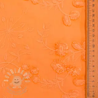 Bavlněná látka EMBROIDERY Catchy leaves orange