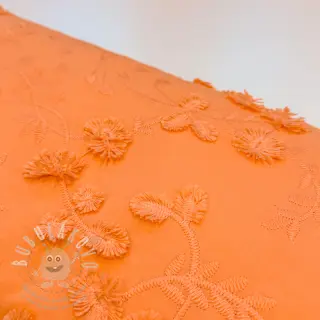 Bavlněná látka EMBROIDERY Catchy leaves orange