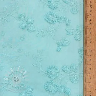 Bavlněná látka EMBROIDERY Catchy leaves aqua