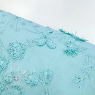 Bavlněná látka EMBROIDERY Catchy leaves aqua