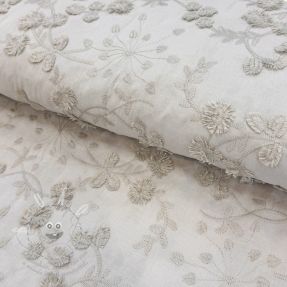 Bavlněná látka EMBROIDERY Catchy leaves beige