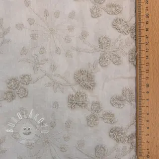 Bavlněná látka EMBROIDERY Catchy leaves beige