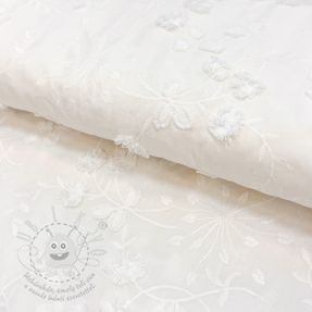 Bavlněná látka EMBROIDERY Catchy leaves off white