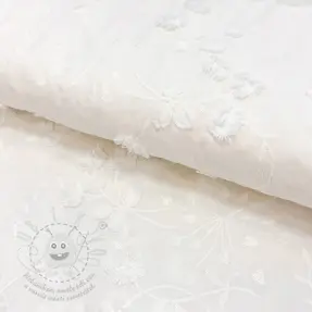 Bavlněná látka EMBROIDERY Catchy leaves off white