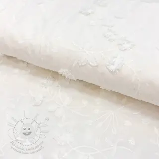 Bavlněná látka EMBROIDERY Catchy leaves off white