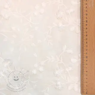 Bavlněná látka EMBROIDERY Catchy leaves off white