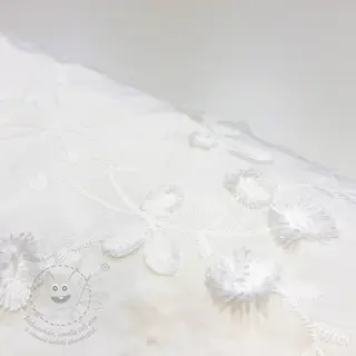 Bavlněná látka EMBROIDERY Catchy leaves off white