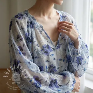 Bavlněná látka s příměsí EMBROIDERY Rose blue