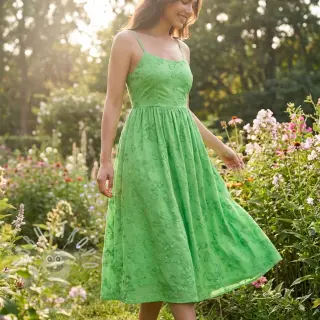 Bavlněná látka EMBROIDERY Catchy leaves green