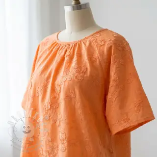 Bavlněná látka EMBROIDERY Catchy leaves orange