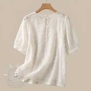 Bavlněná látka EMBROIDERY Catchy leaves off white