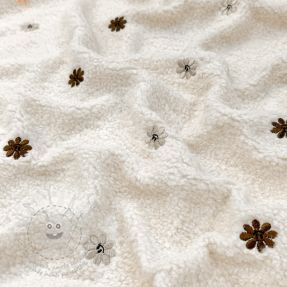 Kabátovina TEDDY EMBROIDERY Smiley flowers choco