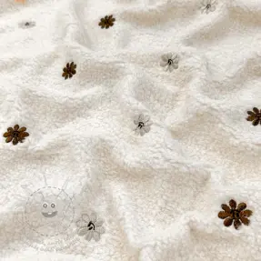 Kabátovina TEDDY EMBROIDERY Smiley flowers choco