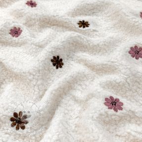 Kabátovina TEDDY EMBROIDERY Smiley flowers old pink