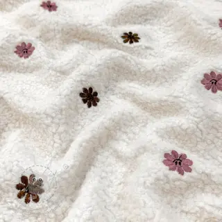 Kabátovina TEDDY EMBROIDERY Smiley flowers old pink