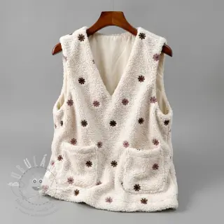 Kabátovina TEDDY EMBROIDERY Smiley flowers old pink