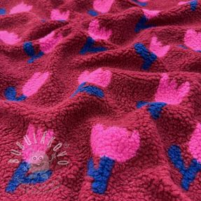 Kabátovina TEDDY JACQUARD Tulips dark red