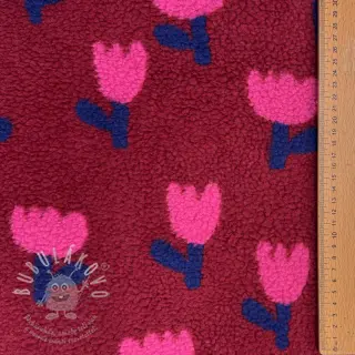 Kabátovina TEDDY JACQUARD Tulips dark red