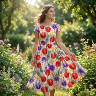 Úplet VISCOSE LYCRA HEAVY Tulips design A