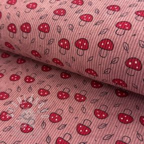 Manšestr STRETCH Little mushrooms old pink