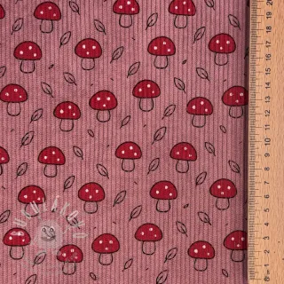 Manšestr STRETCH Little mushrooms old pink
