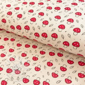 Manšestr STRETCH Little mushrooms light sand