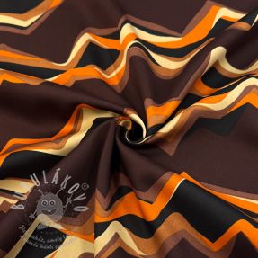 Bavlněná látka SATIN Abstract waves dark brown