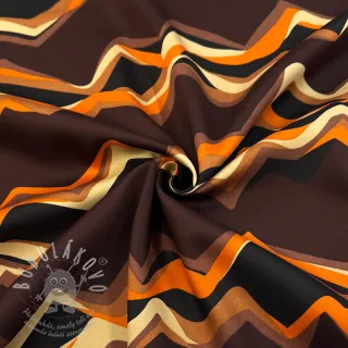 Bavlněná látka SATIN Abstract waves dark brown