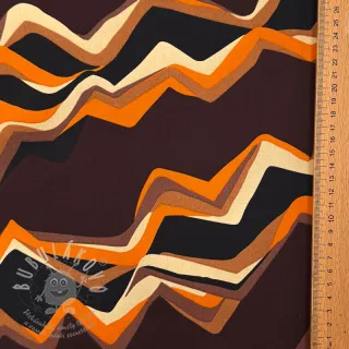 Bavlněná látka SATIN Abstract waves dark brown