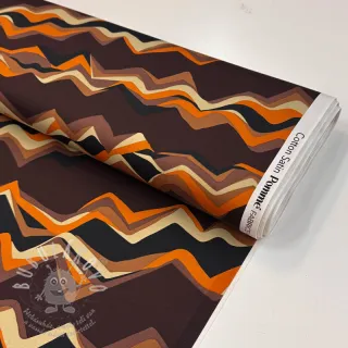 Bavlněná látka SATIN Abstract waves dark brown