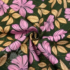 Bavlněná látka SATIN Autumn flowers dark green