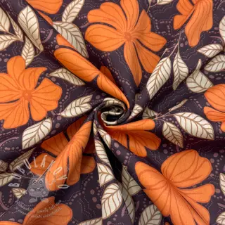 Bavlněná látka SATIN Autumn flowers dark brown