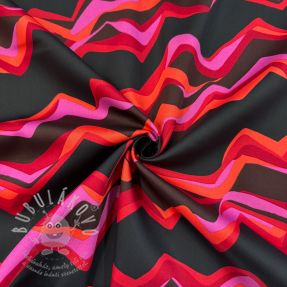 Bavlněná látka SATIN Abstract waves dark red