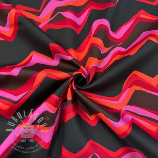 Bavlněná látka SATIN Abstract waves dark red