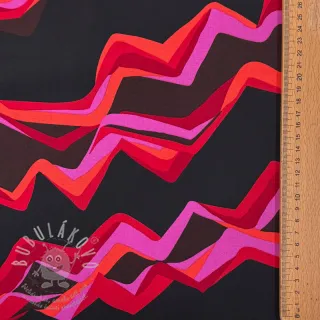 Bavlněná látka SATIN Abstract waves dark red