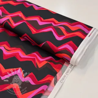 Bavlněná látka SATIN Abstract waves dark red