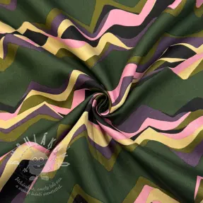 Bavlněná látka SATIN Abstract waves dark green