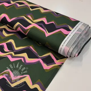 Bavlněná látka SATIN Abstract waves dark green