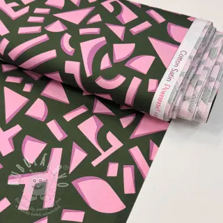 Bavlněná látka SATIN Geometric dark green