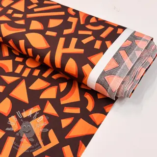 Bavlněná látka SATIN Geometric dark brown