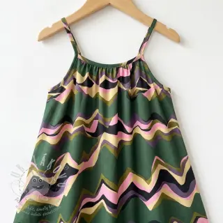 Bavlněná látka SATIN Abstract waves dark green