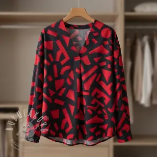 Bavlněná látka SATIN Geometric dark red