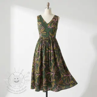 Bavlněná látka SATIN Abstract dark green