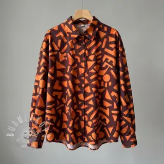 Bavlněná látka SATIN Geometric dark brown