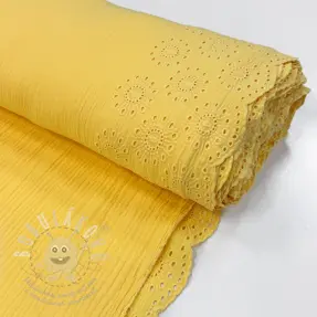Dvojitá gázovina/mušelín 1-side border soft yellow