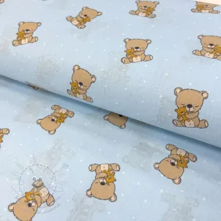 Bavlněná látka Sweet bear light blue ORGANIC