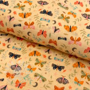 Dvojitá gázovina/mušelín Butterflies soft yellow digital print