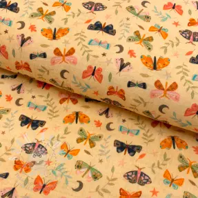 Dvojitá gázovina/mušelín Butterflies soft yellow digital print