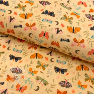 Dvojitá gázovina/mušelín Butterflies soft yellow digital print